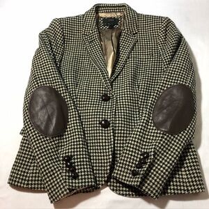 J. Crew Houndstooth Wool Blazer with Brown Leather Elbow Patches Size 12